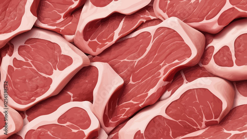 Fresh Raw Cuts of Meat: A detailed, eye-level shot showcasing a vibrant array of fresh, raw meat cuts, ideal for food-related projects. The meat appears plump, tender, and ready for culinary use.