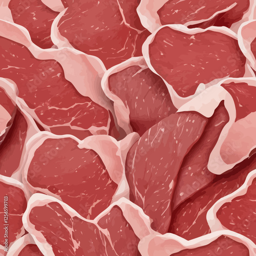 Raw Meat Slices: An eye-level, full-frame view of fresh raw meat cuts, presenting a close-up image that appeals to those interested in culinary delights.