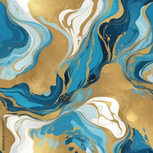Abstract Gold and Azure: Captivating abstract art piece, featuring swirling gold and azure hues, evoking a sense of luxury and fluidity.