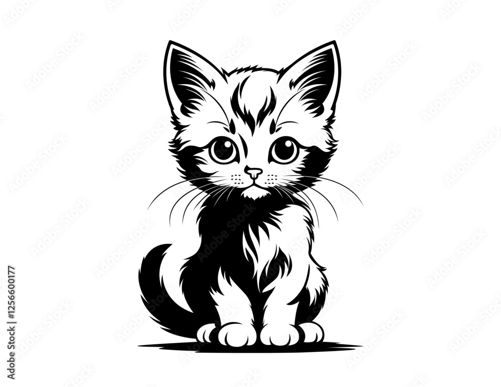 Obraz premium Cute fluffy Kitten Png, Kitten Clipart - Cute Cat Vector Graphic - Digital Download Svg, Dxf, PNG, Ai
