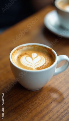 Espresso in small white cup on wooden table, cup, coffee, espresso