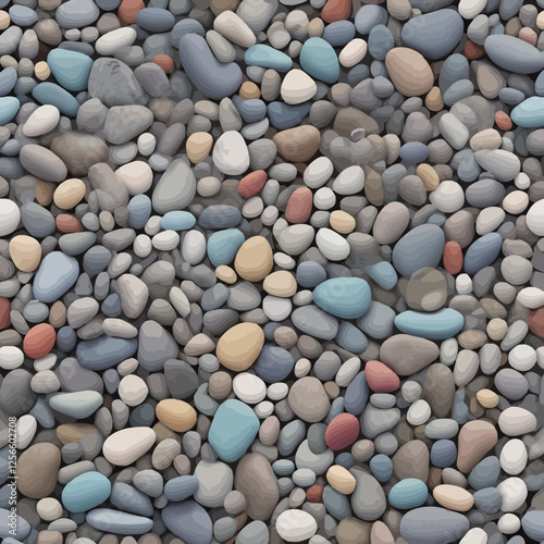 A Colorful Pebble Beach: A vibrant collection of smooth, rounded pebbles in various hues, artfully arranged. A tactile and visual delight that evokes a sense of calm.
