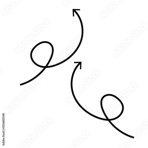 A creative black hand-drawn curly arrow set, featuring two looping arrows with a dynamic and playful style. Ideal for infographics, presentations, and creative design elements.