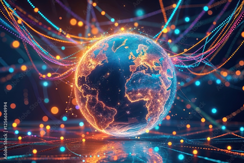 Obraz premium Global Connections through Emerging Technology and Digital Innovation