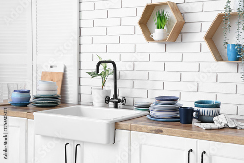 Different plates and sink o...