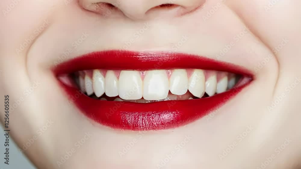 Bright laughter showcasing red lipstick and perfect white teeth in a joyous sequence Bright laughter showcasing red lipstick and perfect white teeth in a joyous sequence