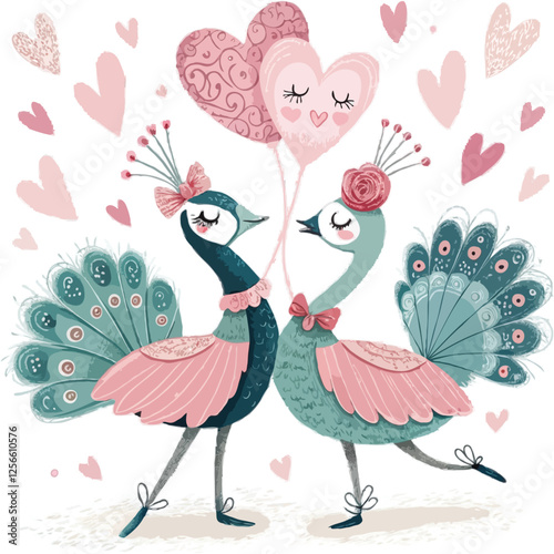 Peacock & Peahen Dancers Valentine's Day