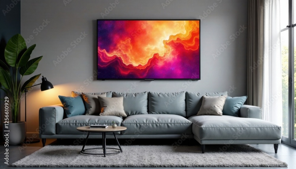 Modern sofa interior with frameless smartphone screen on empty space, smartphone, phone, living room Modern sofa interior with frameless smartphone screen on empty space, smartphone, phone, living room