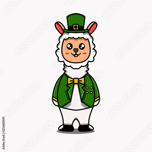 cute vector design illustration mascot character St Patrick's alpaca