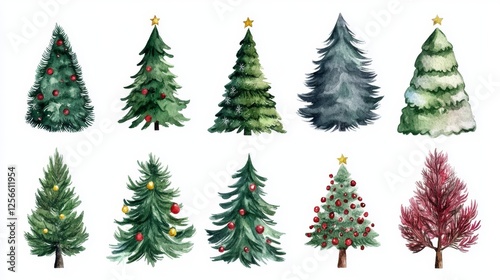 Wallpaper Mural A set of hand-drawn, beautifully decorated Christmas trees, isolated on a transparent background. Great for Christmas cards, greeting cards, and invitation designs Torontodigital.ca