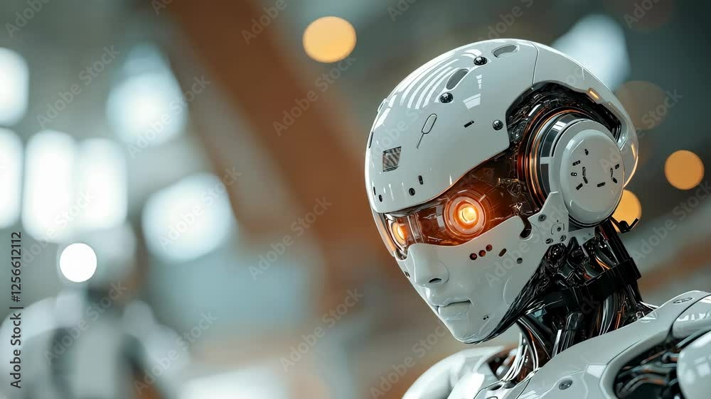 Futuristic robot observing in hightech environment with advanced ai features Futuristic robot observing in hightech environment with advanced ai features