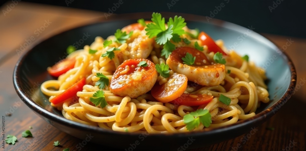 Stir-fried chicken & noodles, vibrant vegetables, chow mein, stir-fry Stir-fried chicken & noodles, vibrant vegetables, chow mein, stir-fry