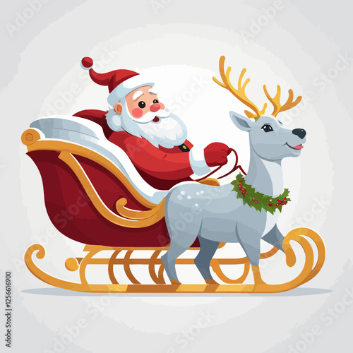 Santa's Festive Ride: A jolly illustration depicts a spirited Santa Claus aboard his sleigh, guided by a cheerful reindeer, promising festive cheer.