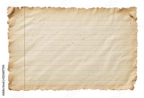 Aged parchment paper with rough, torn edges, showcasing a vintage and worn appearance. Ideal for antique-themed projects, crafts, or historical documents. Isolated on transparent background