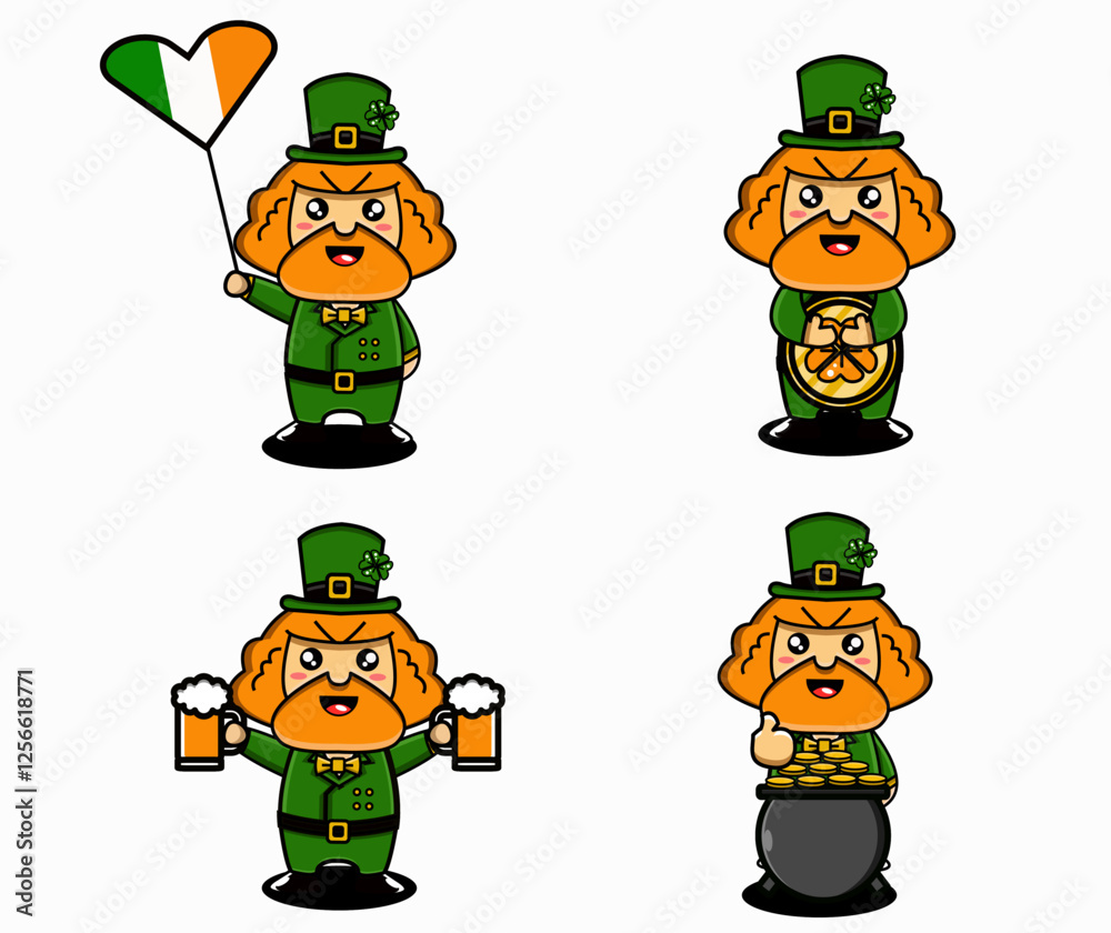 Fototapeta premium cute vector design illustration mascot character st patrick's bundle set