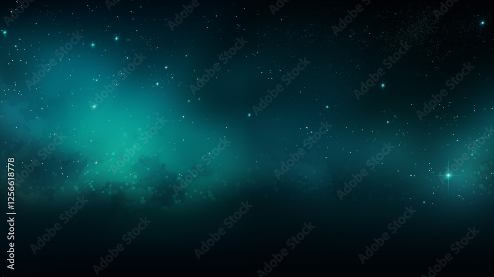 Obraz premium Particules scintillantes et brillantes volant sur fond sombre, noir. Lumière verte, paillettes dorées, argentées et flou. Fond pour bannière, création graphique