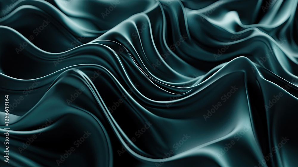 Obraz premium Abstract Dark Teal Silk Fabric Waves Background Texture