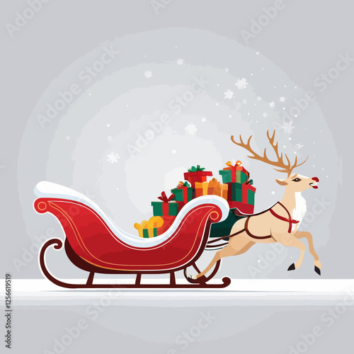 Christmas Sleigh Ride: A festive image of a reindeer pulling a decorated sleigh filled with Christmas gifts, creating a scene of holiday cheer and anticipation. 