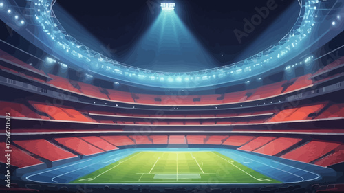 Stadium Under the Spotlight: An expansive, illuminated stadium with rows of empty seats. A captivating visual that embodies the grandeur of sports events.