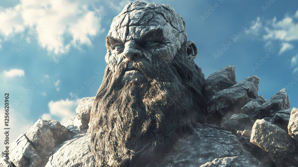 Fototapeta premium Majestic stone giant, frozen in time a 3d render of a mountainous deity. Ancient Ice Giants. Illustration