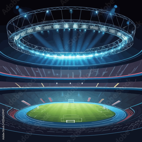 Stadium Illumination: A vast stadium, rendered with precise detail, is bathed in bright, dynamic light, creating a stunning display of architectural and design prowess.