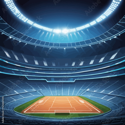 Stadium Spectacle: A vast, modern stadium bathed in the glow of stadium lights, showcasing an impeccably maintained field, and highlighting the grandeur of architectural design.