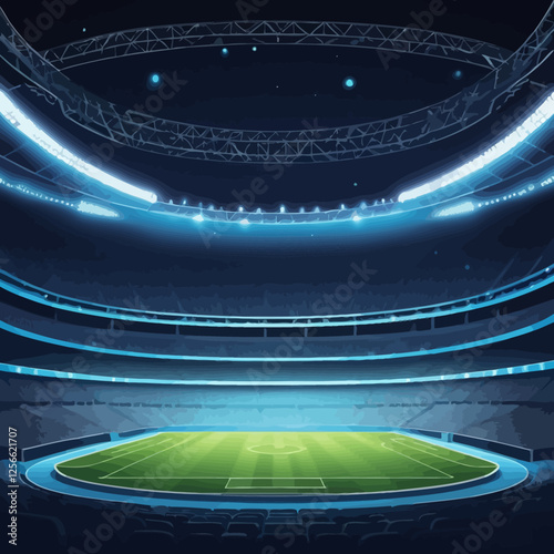 Illuminated Stadium: A vibrant sports stadium, with a meticulously rendered football pitch bathed in the glow of stadium lights, epitomizing the spirit of sports and competition.