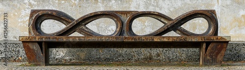 Artistic representation of a reinforced bus bench, metal railings twisted into abstract shapes, hinting at societal rigidity and human adaptation