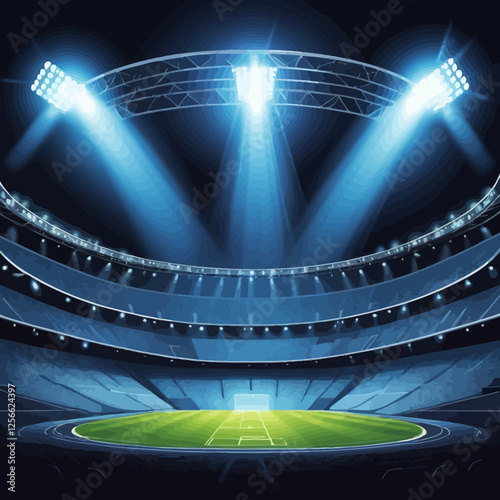 Illuminated Stadium: A captivating shot of an expansive, empty stadium bathed in the bright glow of stadium lights. The stadium's architecture, a testament to human design.