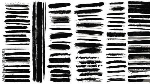 Black Brush Stroke Set:  A collection of unique and versatile black brush strokes, offering creative possibilities for artistic endeavors.  A diverse selection of textures, widths.