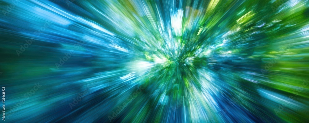 Obraz premium Abstract green and blue burst effect with radiant streaks and light
