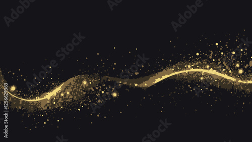 Golden Stardust Wave: A mesmerizing wave of golden stardust gracefully flows across a deep black background, creating a luxurious and elegant design.