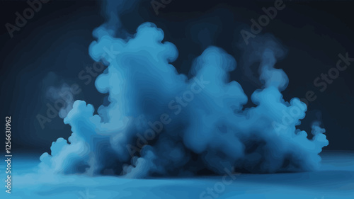 Blue Smoke Cloud: An abstract image featuring a dense, swirling cloud of blue smoke against a dark background. The smoke takes on organic, almost ethereal forms, creating a visually captivating scene.