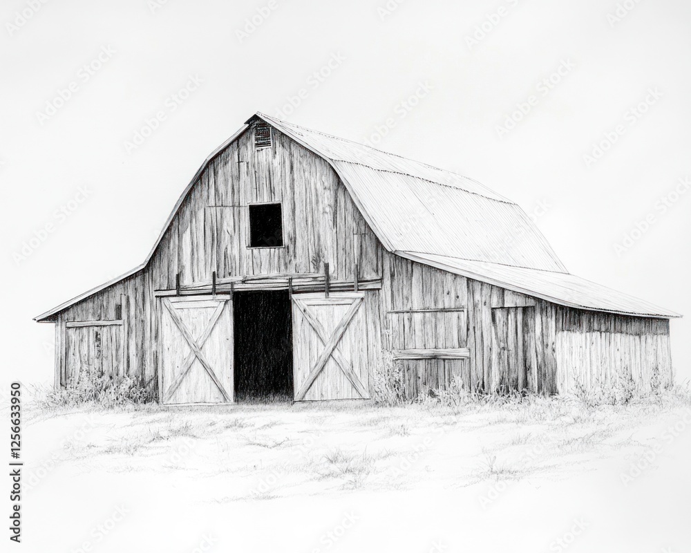 A weathered wooden barn stands in a field of grass A weathered wooden barn stands in a field of grass