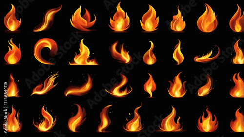 Fiery Collection: A dynamic array of fiery flames dances against a dark backdrop, capturing the raw energy and elemental beauty of fire in its many forms.