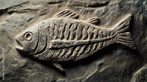 A fish symbol carved into stone