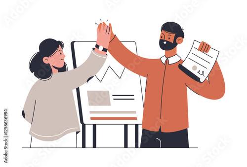 Business success concept. Office people communication, prosperous teamwork workflow flat vector illustration. Business team workflow scene