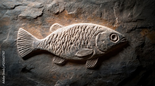 A fish symbol carved into stone