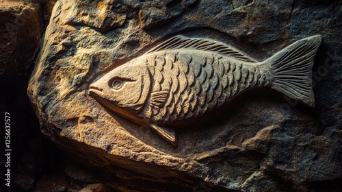 A fish symbol carved into stone