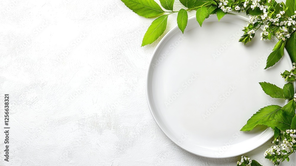Empty plate, spring flowers, table setting, food blog Empty plate, spring flowers, table setting, food blog