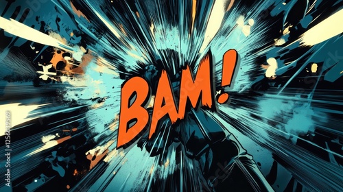 Comic book explosion, action scene, impact, speed lines, background