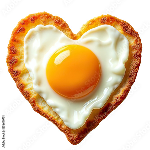 Heart-shaped sunny-side up egg with golden-yellow yolk centered in pristine white egg whites, making it ideal for Valentine's Day themed content, breakfast menus,Generative Ai