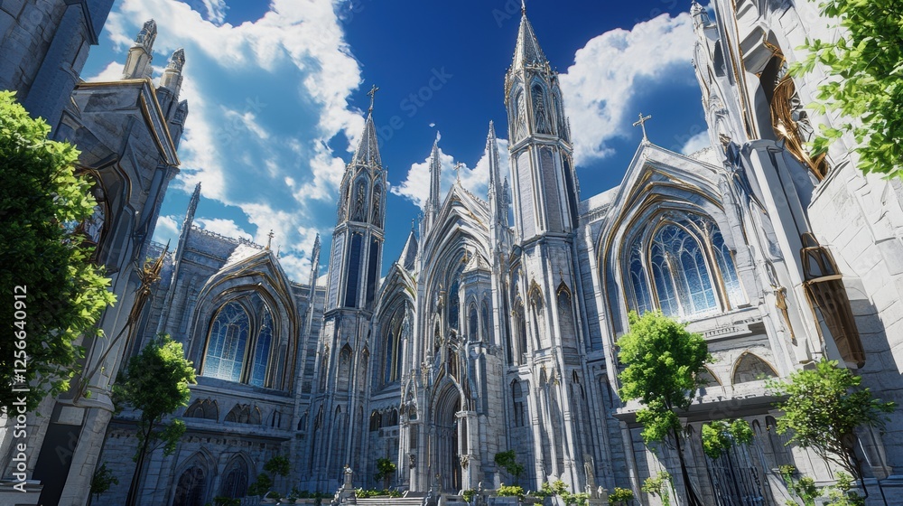 Obraz premium A grand cathedral with towering spires against a blue sky