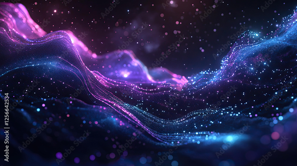 Obraz premium Abstract Cosmic Landscape of Glowing Particles and Nebulae