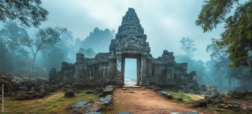 A massive stone gateway leading to an ancient sacred site crisp edges A massive stone gateway leading to an ancient sacred site crisp edges