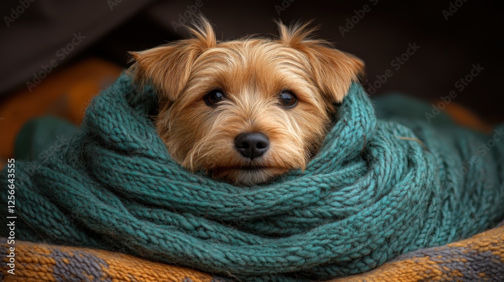 Adorable Dog Wrapped in Cozy Green Scarf, Perfect for Hipster Vibes, Captured in Ireland with Whimsical and Funny Expression Adorable Dog Wrapped in Cozy Green Scarf, Perfect for Hipster Vibes, Captured in Ireland with Whimsical and Funny Expression