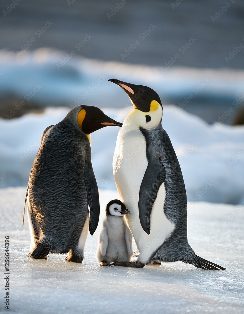 Fototapeta premium emperor penguin family, AI generated