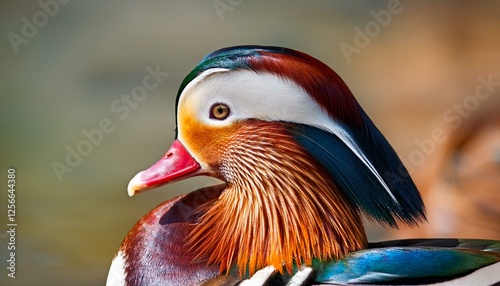 male mandarin duck scient. name Aix galericulata Linnaeus, 1758 photo