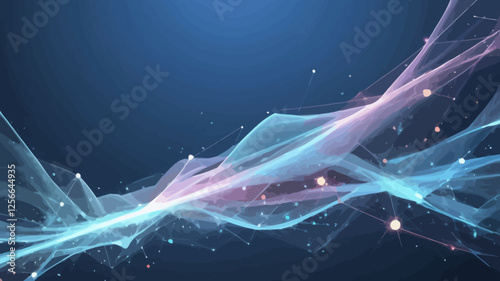 Abstract Digital Wave: A mesmerizing visual of flowing, interconnected lines and luminous points. The illustration creates a futuristic vibe