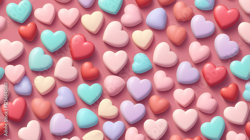 Geometric Hearts Poster with Pastel Colors